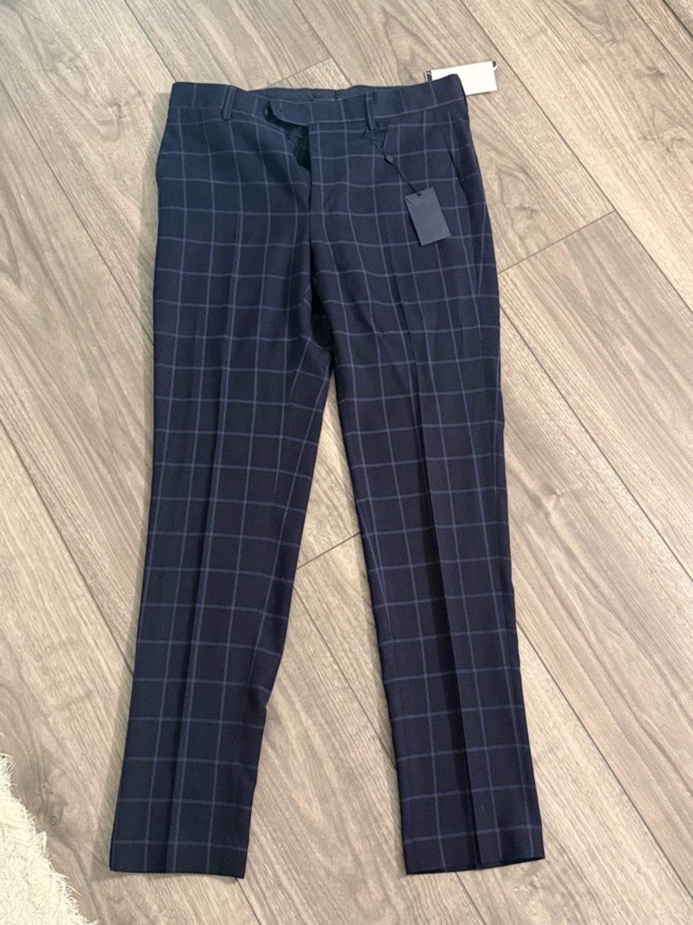 Mango Man Tailored Navy Windowpane Dress Pants